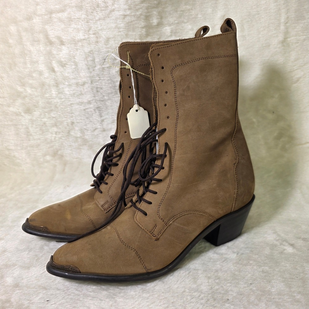 VTG Dingo Granny Lace Up Boots Brown Leather Metal Toe Western Womens 6.5 M NEW